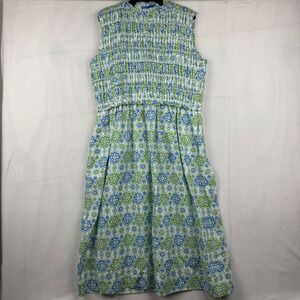 J. McLaughlin Blue and Green Patterned Midi Dress